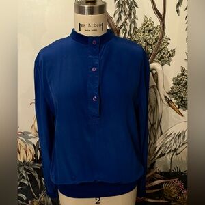 Vintage 100% Silk Women's Blue Blouse